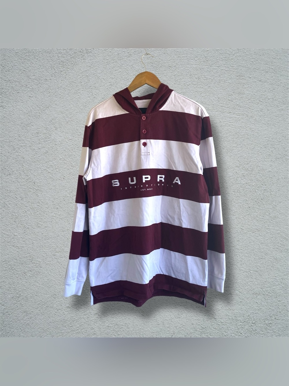 Vintage Y2K Supra Footwear Rugby Hoodie Striped L Skate Shoe Brand Rare polo